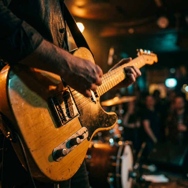 Playing a Fender Telecaster guitar